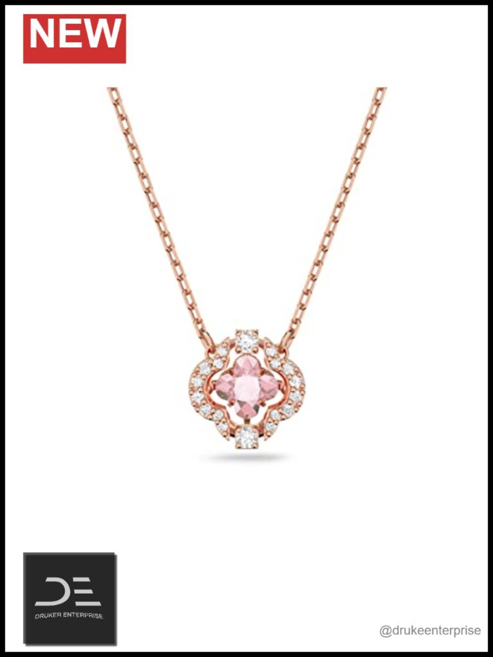 Swarovski Crystals Clover Pendant Necklace Rose-Gold Plated Chain